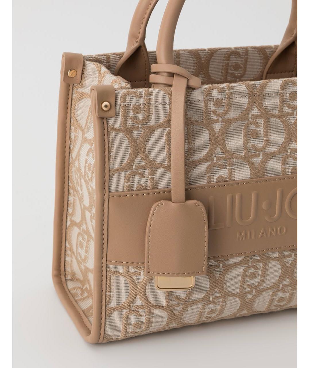 LIU JO Бежевая тканевая сумка тоут, фото 4