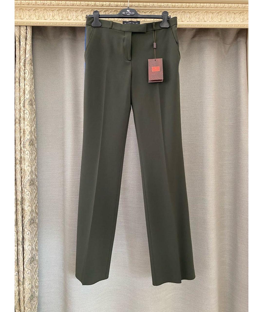 ETRO Хаки шерстяные прямые брюки, фото 6