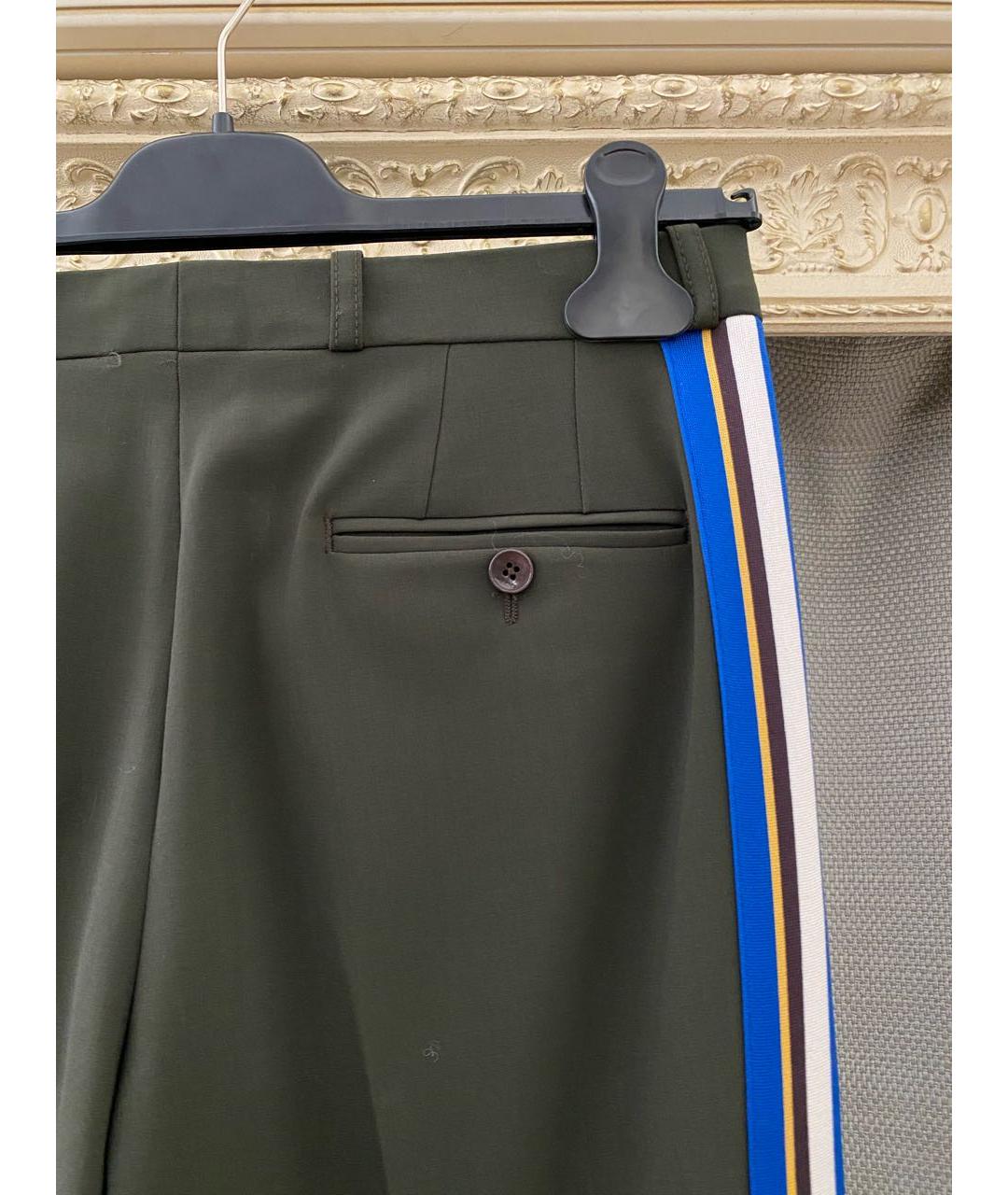 ETRO Хаки шерстяные прямые брюки, фото 8