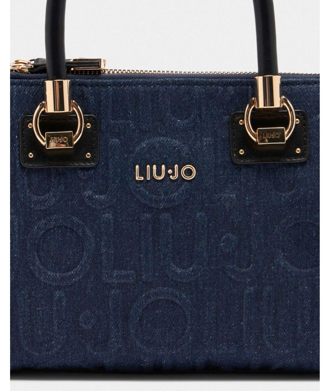 LIU JO Темно-синяя тканевая сумка с короткими ручками, фото 4