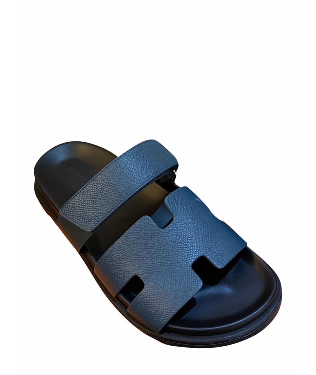 HERMES Темно-синие кожаные сандалии, фото 1