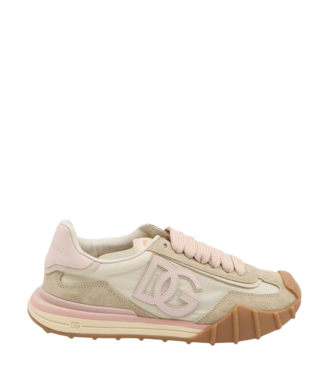 DOLCE&GABBANA Бежевые кожаные кроссовки, фото 1