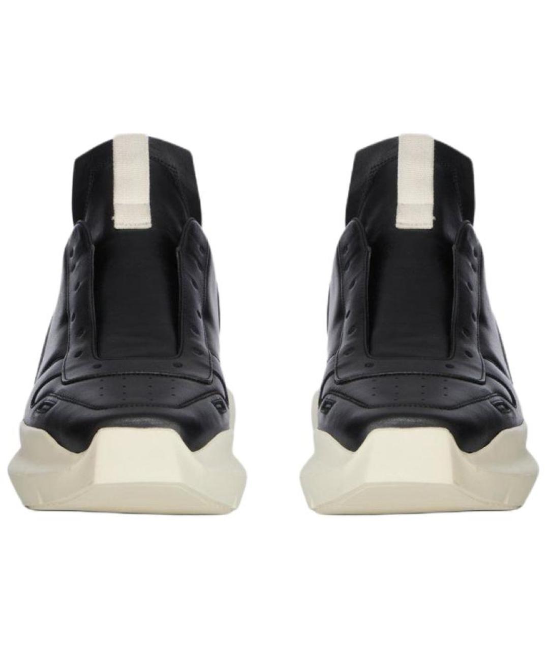 RICK OWENS Черные кожаные высокие кроссовки / кеды, фото 4