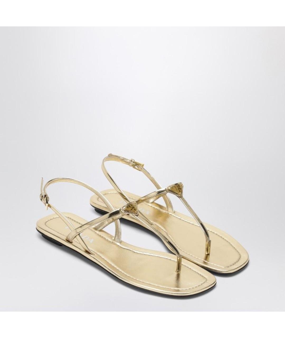 PRADA Золотые кожаные сандалии, фото 2