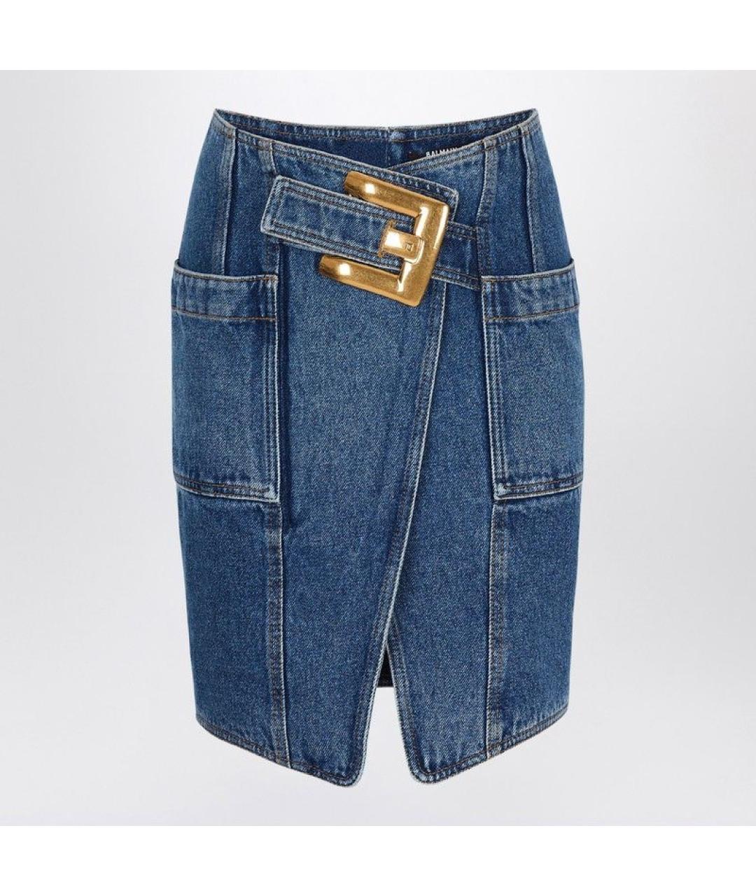 BALMAIN Синяя хлопковая юбка миди, фото 3