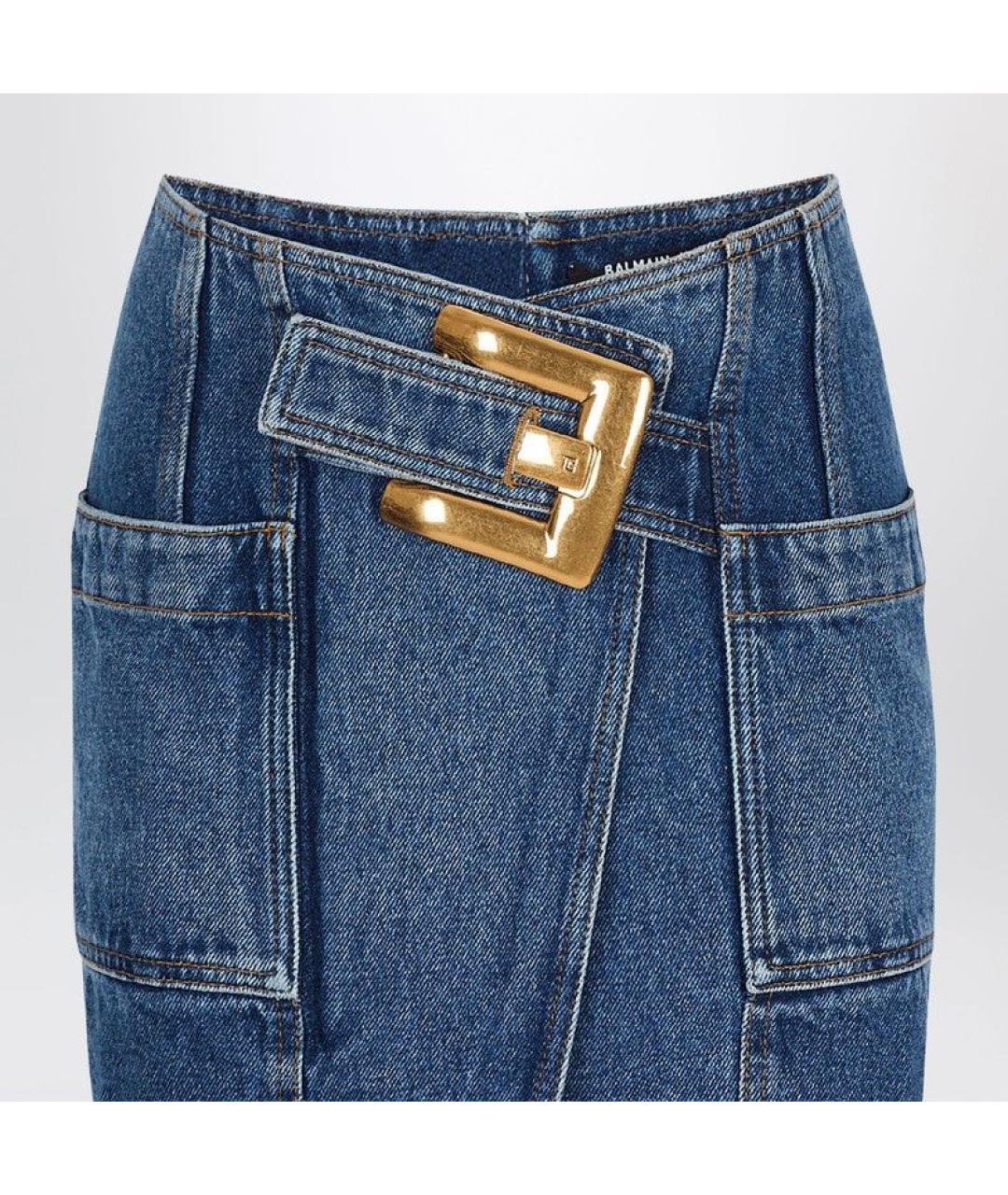 BALMAIN Синяя хлопковая юбка миди, фото 2