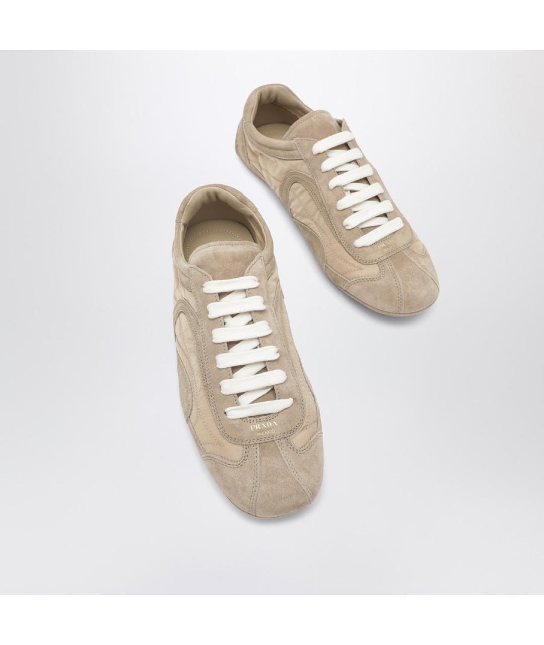 PRADA Бежевые замшевые кроссовки, фото 5