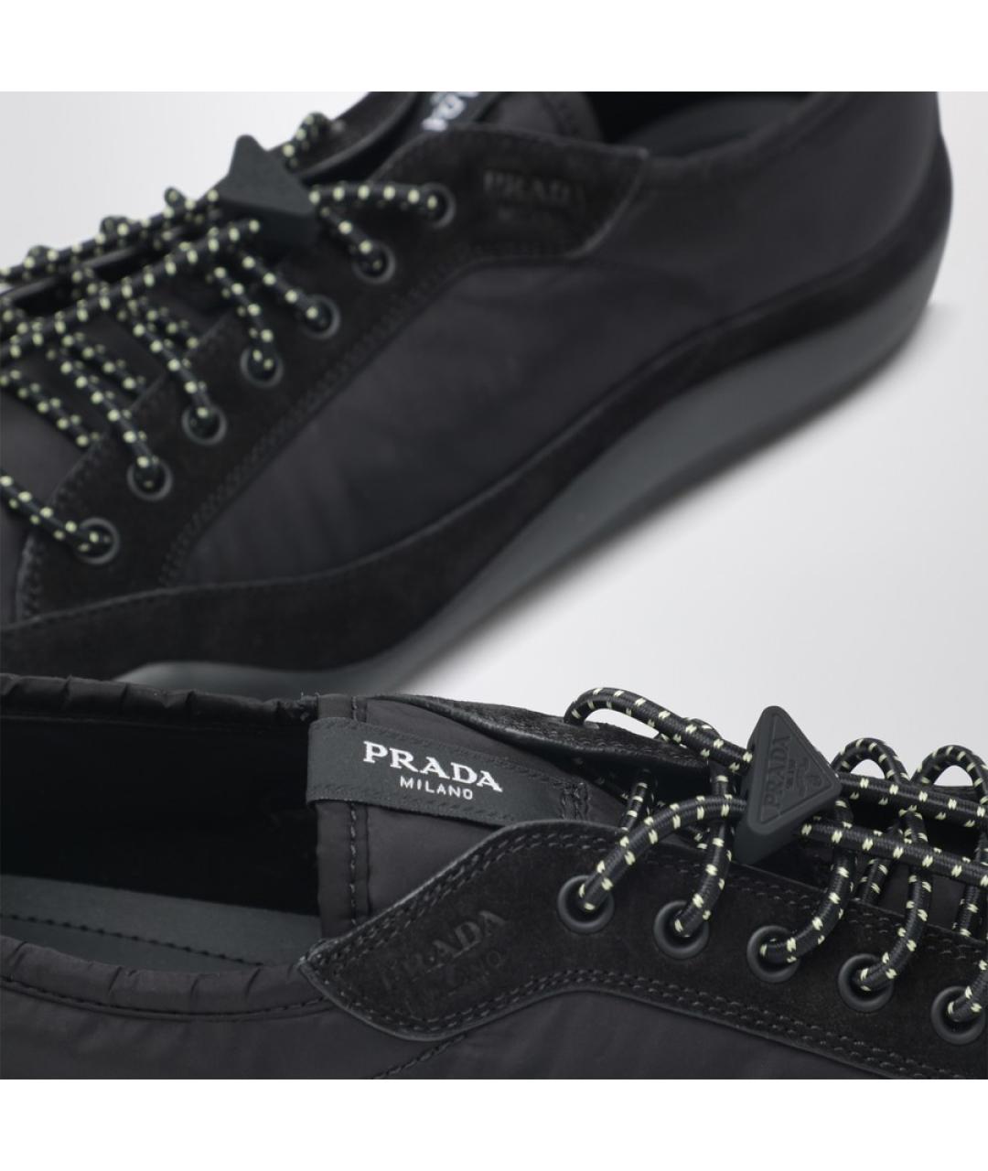 PRADA Черные текстильные низкие кроссовки / кеды, фото 5