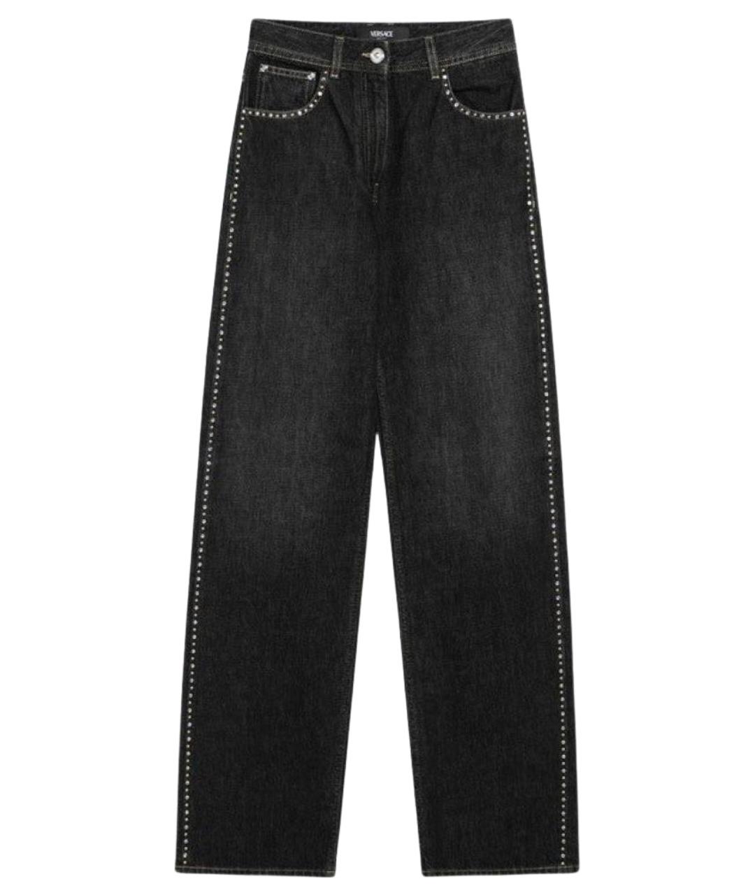 VERSACE Черные хлопковые прямые джинсы, фото 1