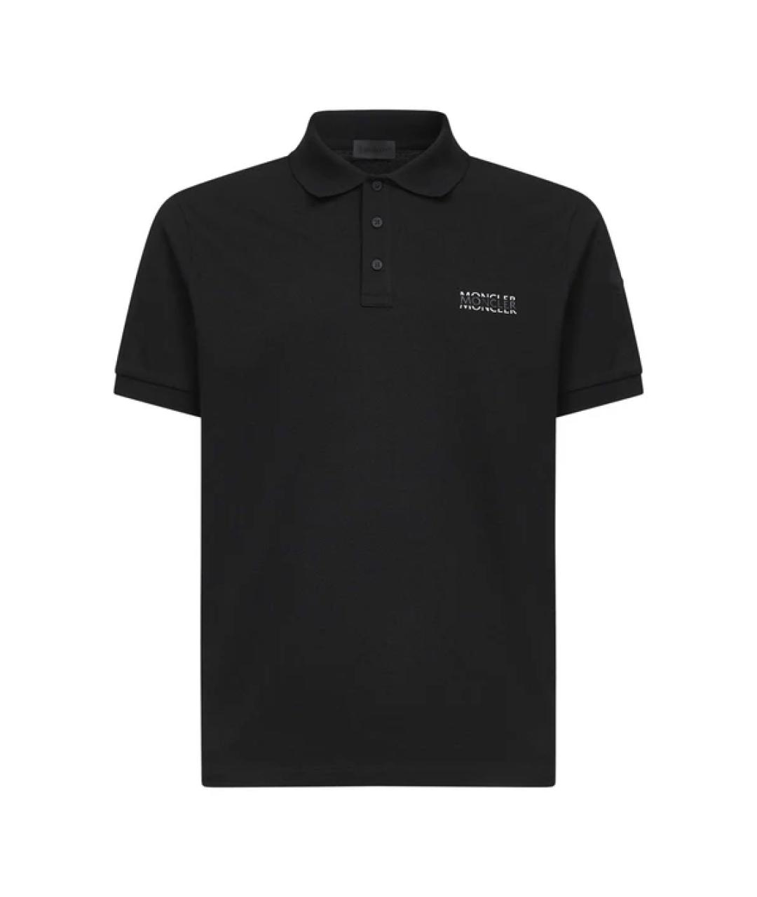 MONCLER Черное хлопковое поло с коротким рукавом, фото 1