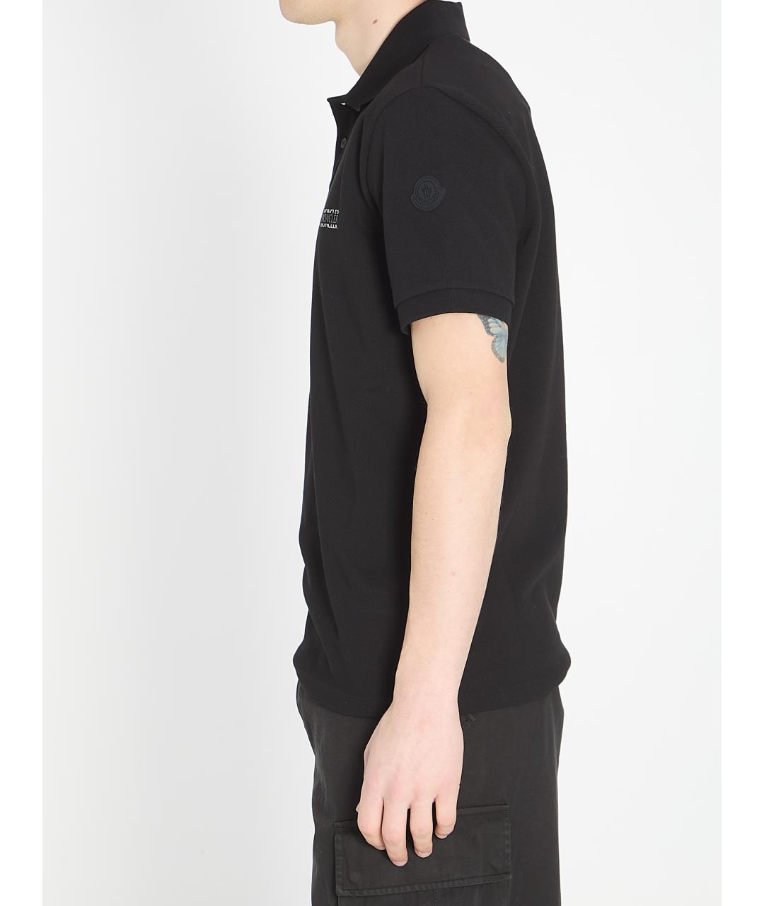 MONCLER Черное хлопковое поло с коротким рукавом, фото 4