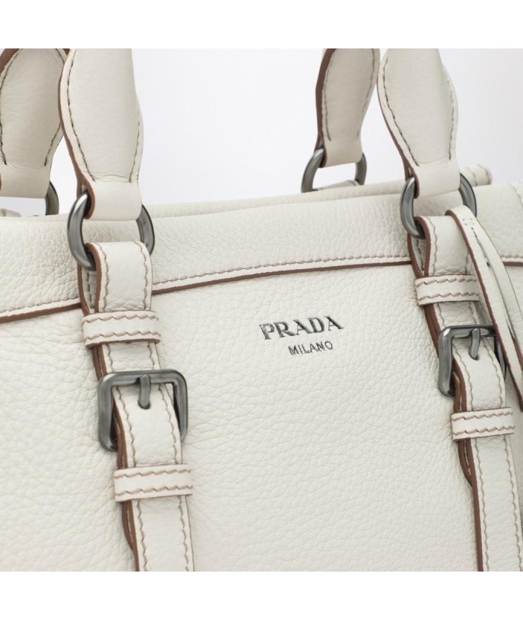 PRADA Белая кожаная сумка тоут, фото 5