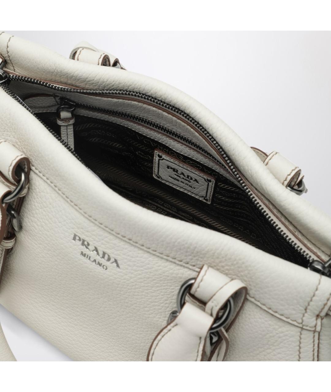 PRADA Белая кожаная сумка тоут, фото 4