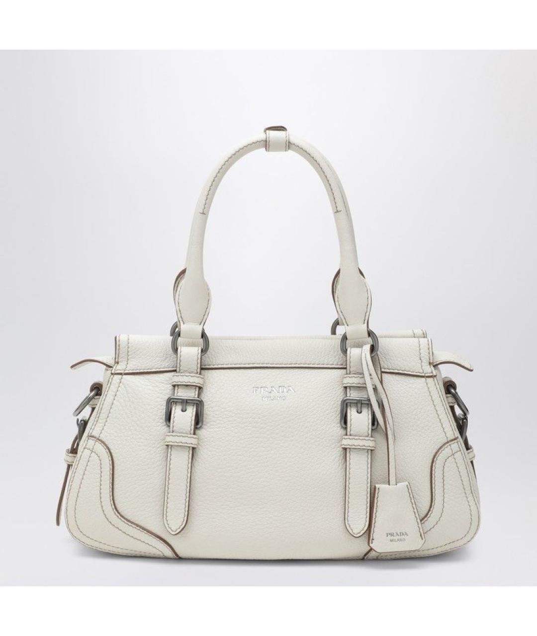 PRADA Белая кожаная сумка тоут, фото 6