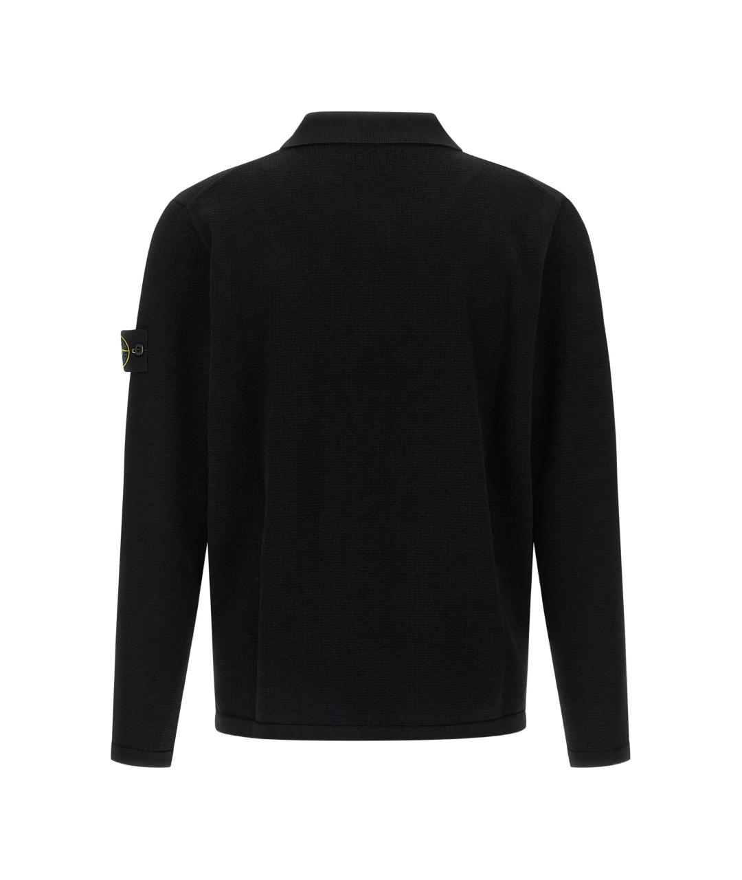 STONE ISLAND Черное хлопковое поло с длинным рукавом, фото 2