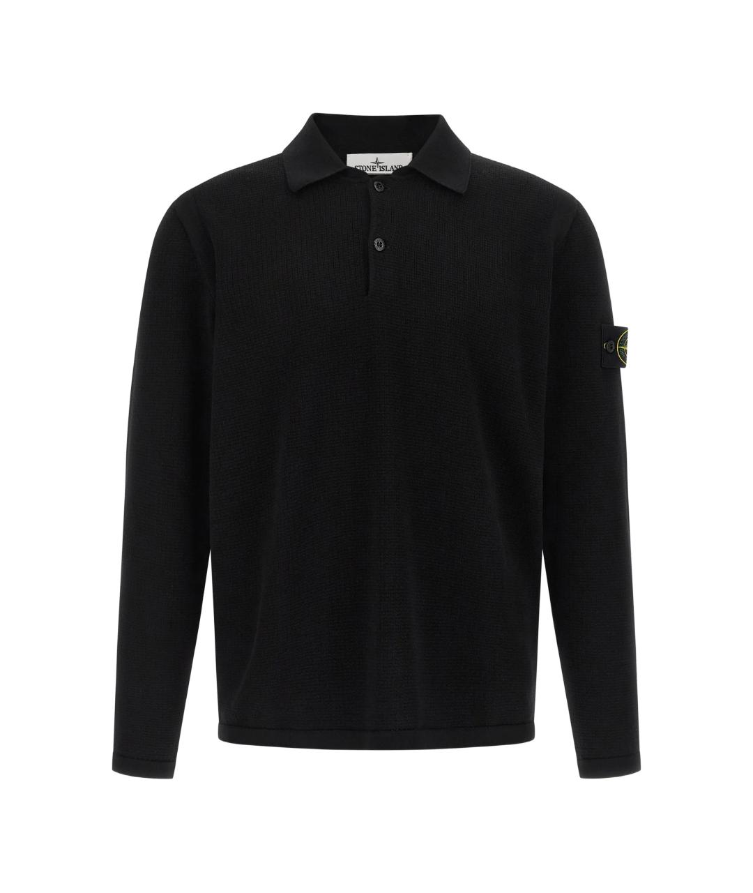 STONE ISLAND Черное хлопковое поло с длинным рукавом, фото 1