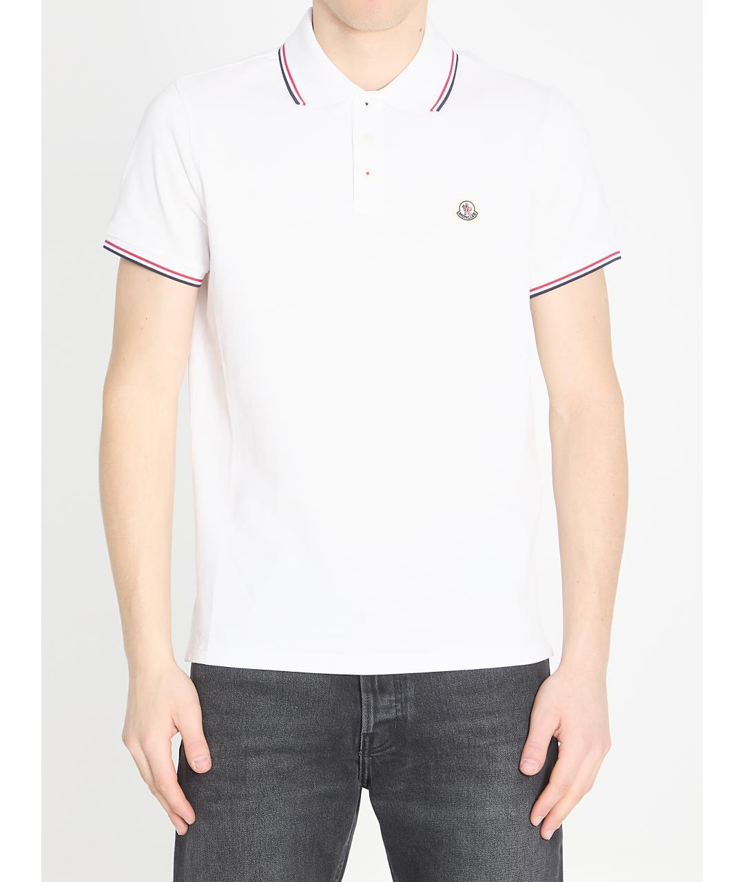 MONCLER Белое хлопковое поло с коротким рукавом, фото 6