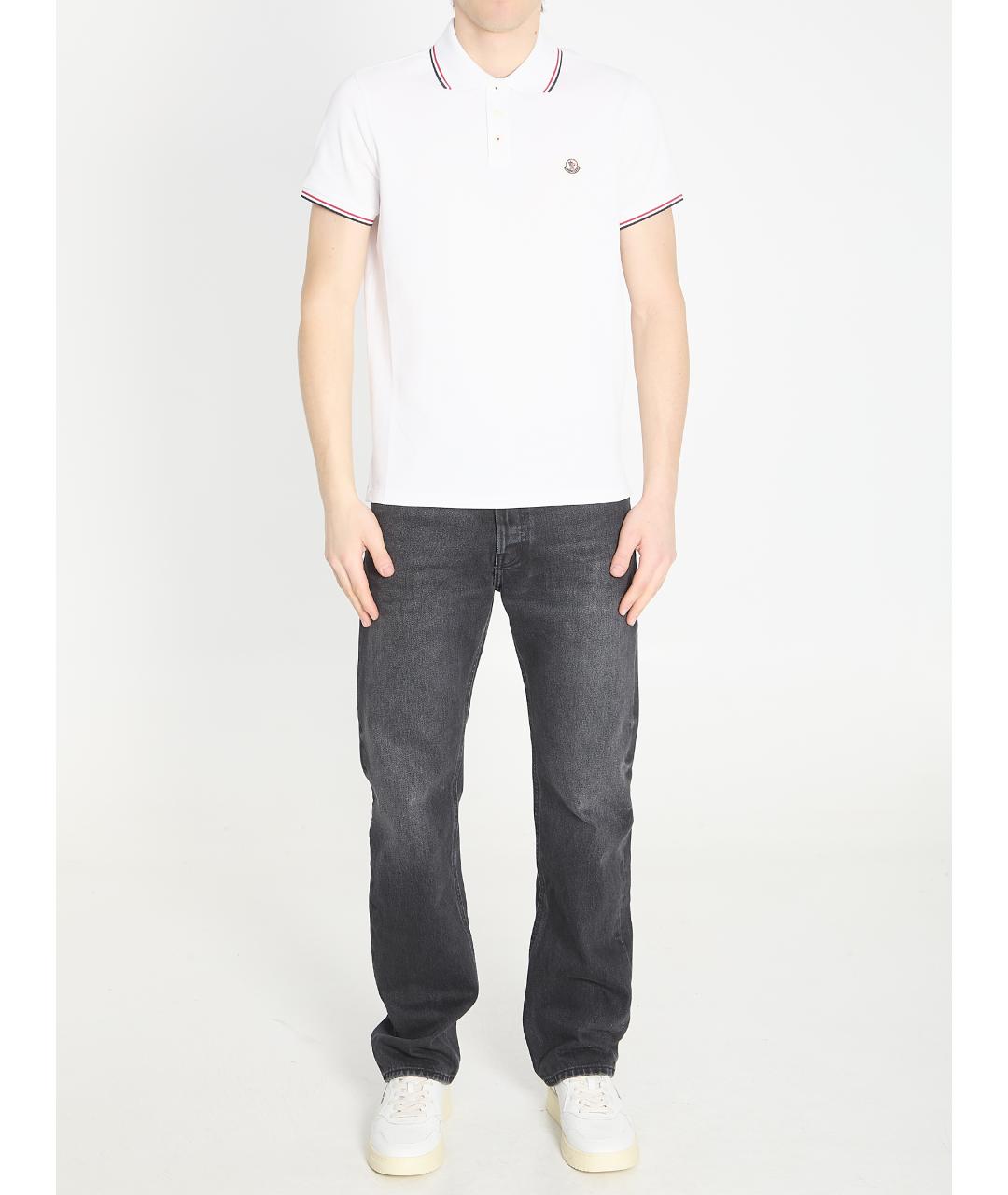 MONCLER Белое хлопковое поло с коротким рукавом, фото 5