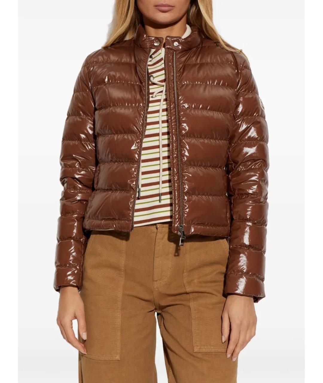 MONCLER Коричневый полиамидовый пуховик, фото 3