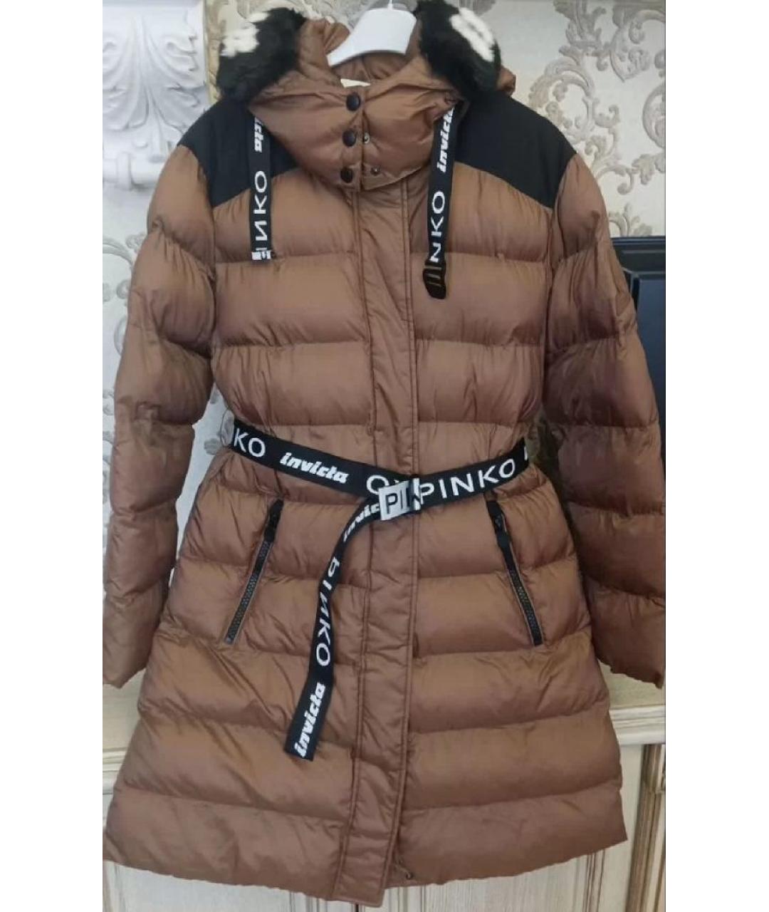 PINKO Коричневая полиэстеровая куртка, фото 5