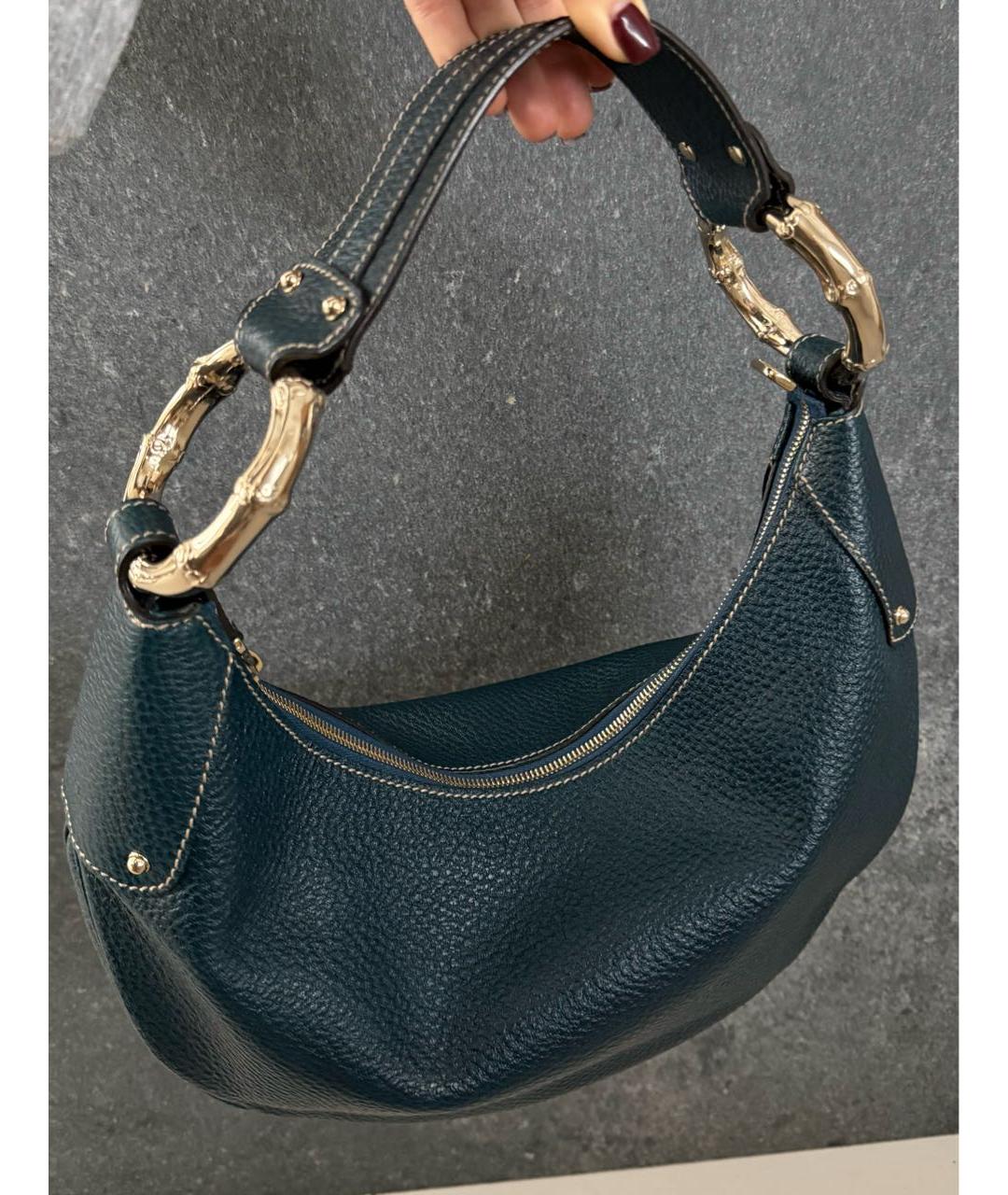 GUCCI Темно-синяя кожаная сумка с короткими ручками, фото 3