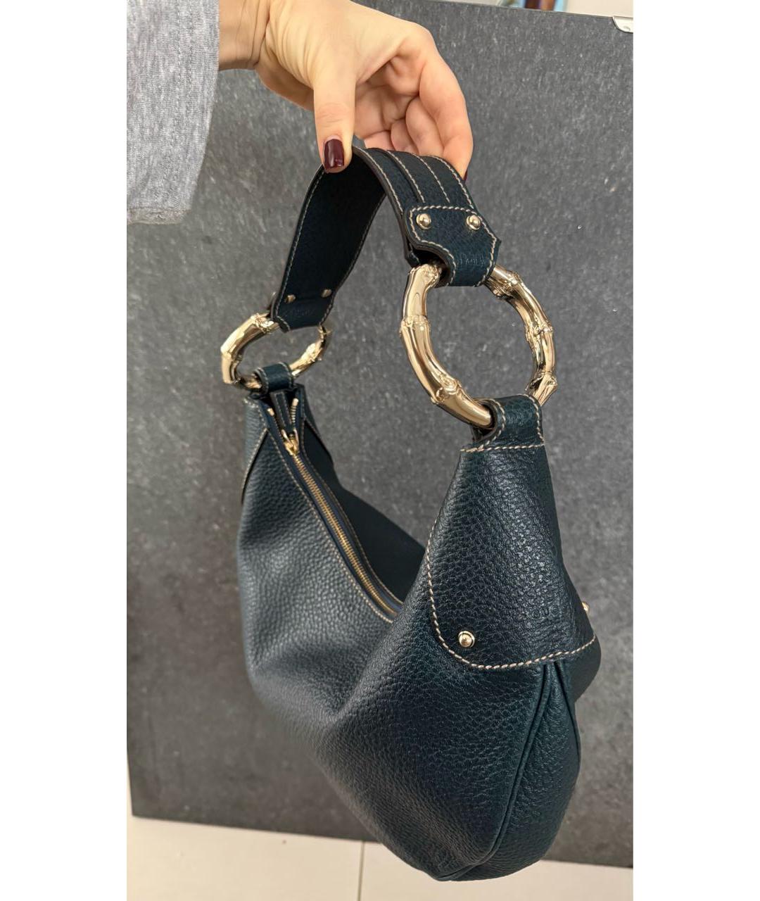 GUCCI Темно-синяя кожаная сумка с короткими ручками, фото 4