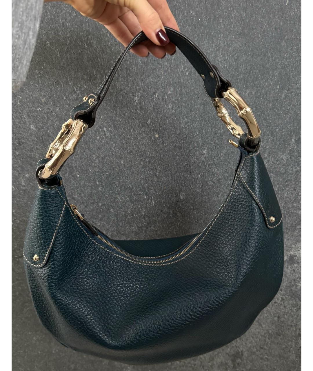 GUCCI Темно-синяя кожаная сумка с короткими ручками, фото 2