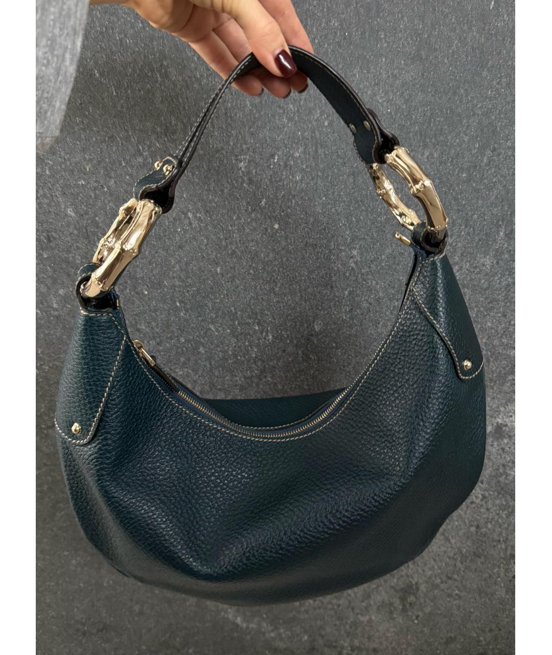 GUCCI Темно-синяя кожаная сумка с короткими ручками, фото 9