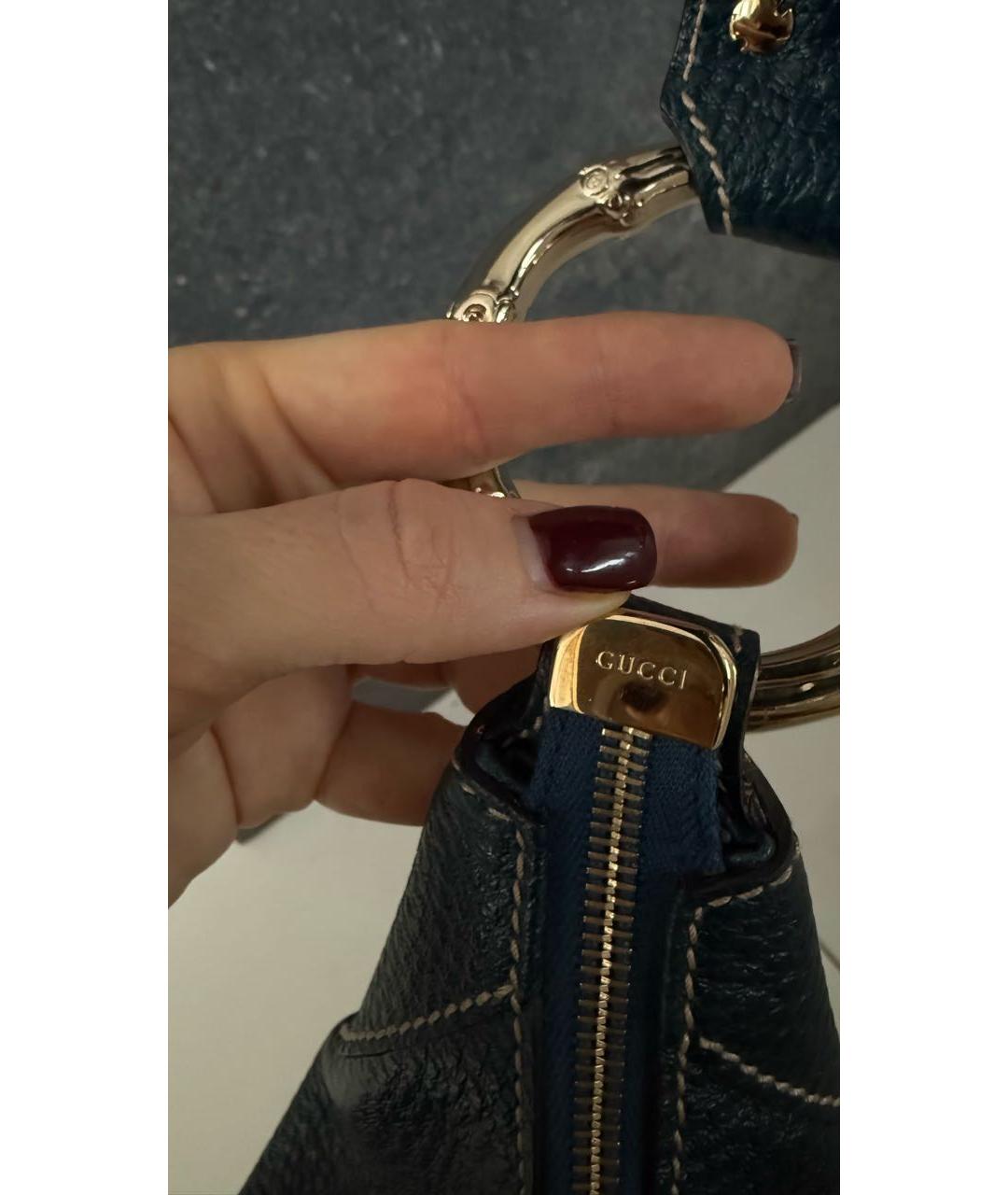 GUCCI Темно-синяя кожаная сумка с короткими ручками, фото 6