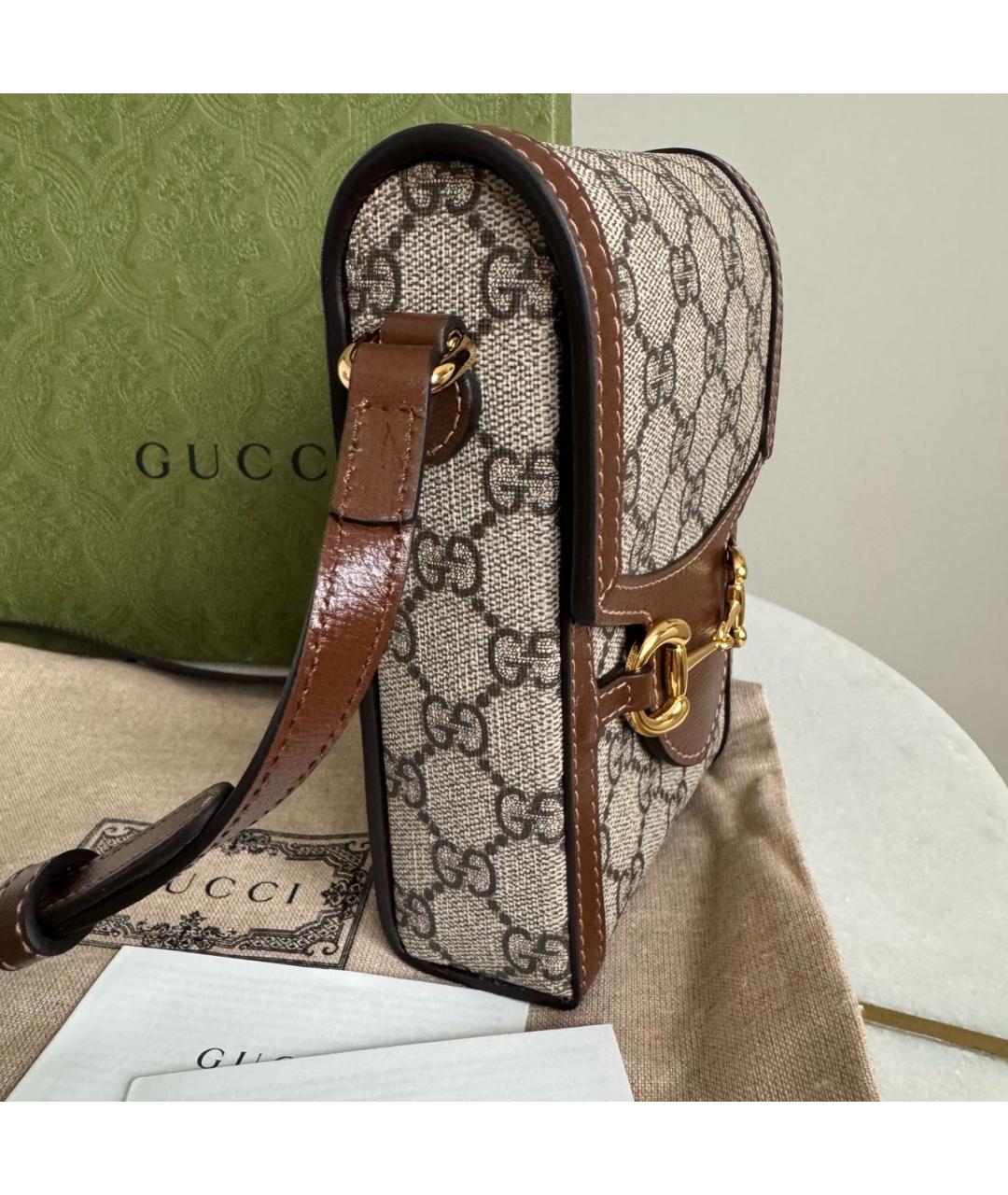 GUCCI Коричневая кожаная сумка через плечо, фото 5