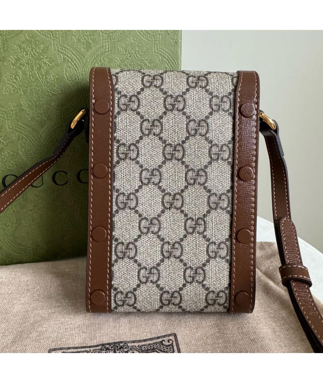 GUCCI Коричневая кожаная сумка через плечо, фото 4