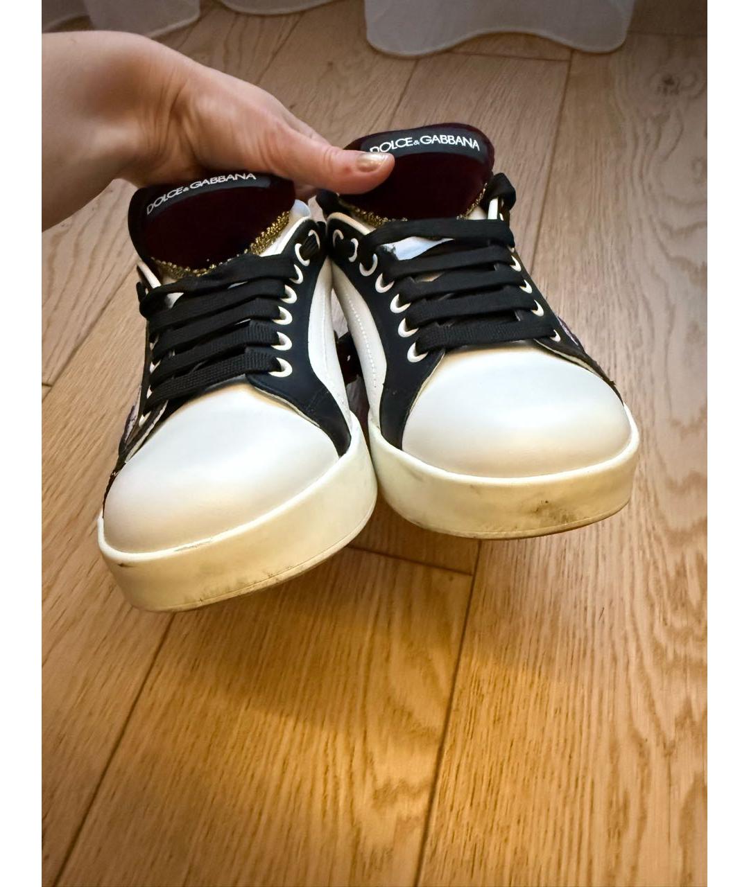 DOLCE&GABBANA Белые кожаные кеды, фото 2