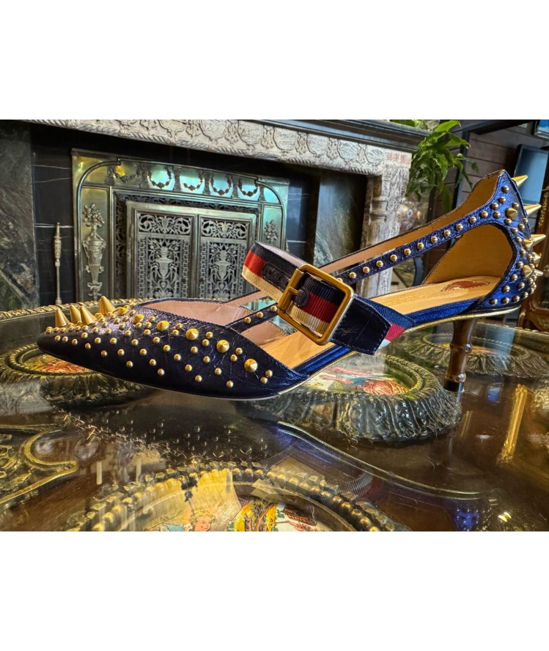 GUCCI Синие кожаные босоножки, фото 9