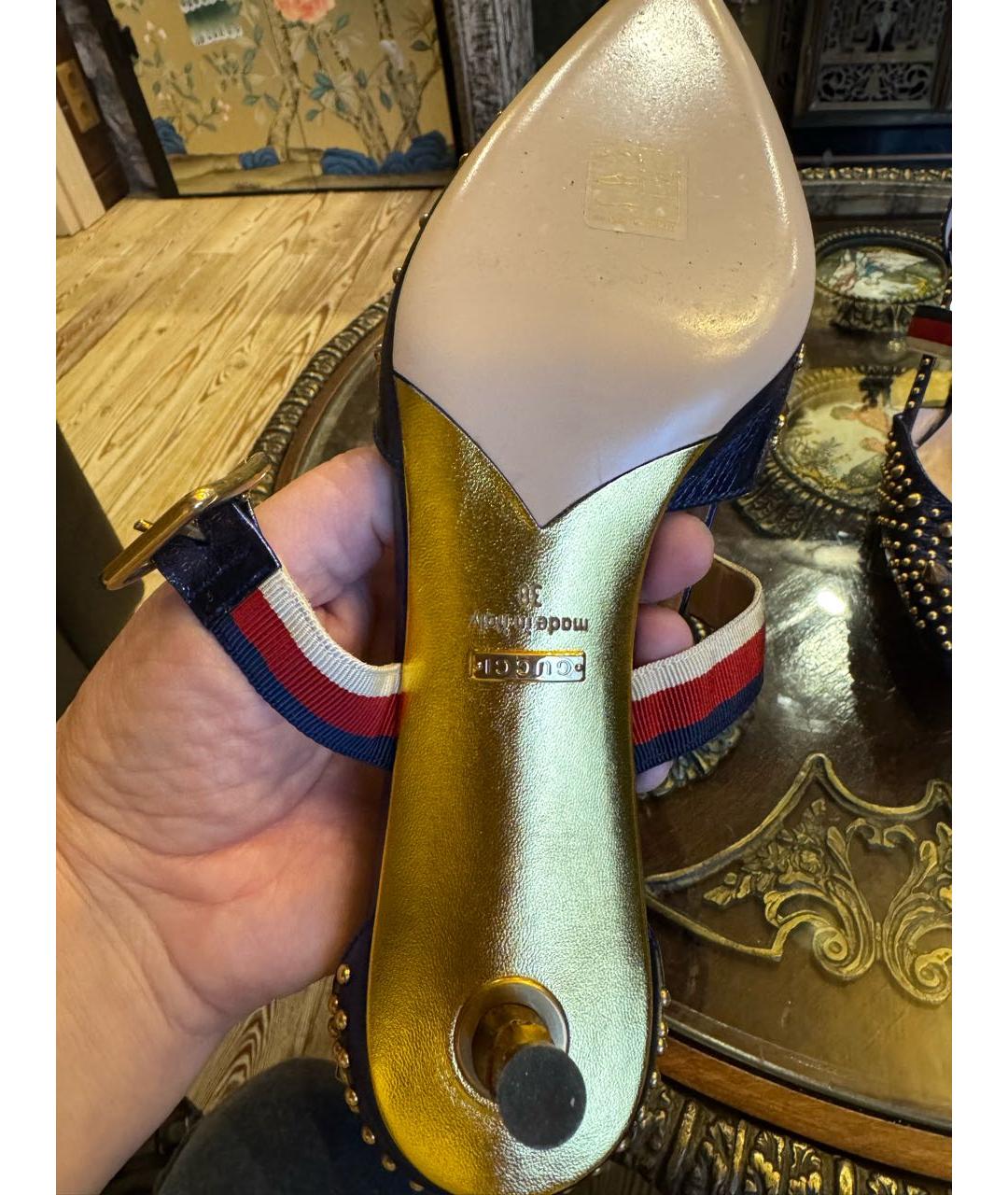 GUCCI Синие кожаные босоножки, фото 7