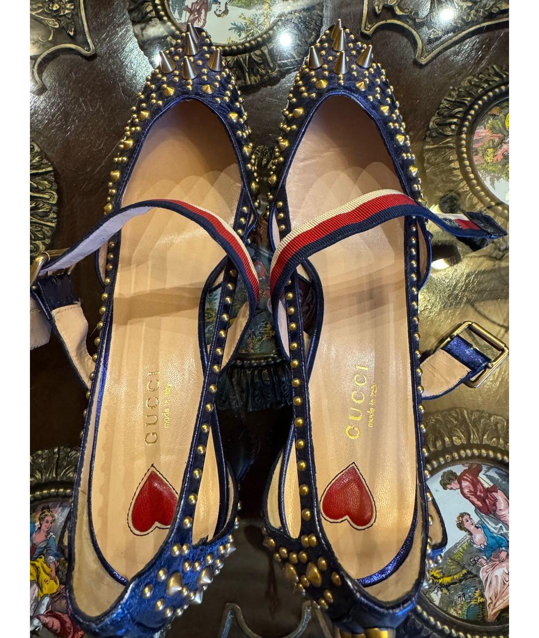 GUCCI Синие кожаные босоножки, фото 3