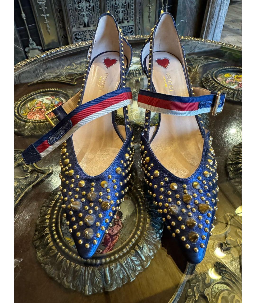 GUCCI Синие кожаные босоножки, фото 8