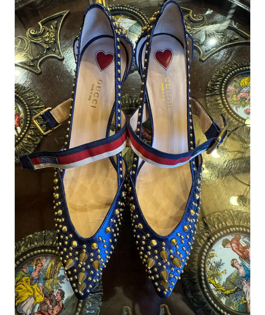 GUCCI Синие кожаные босоножки, фото 2