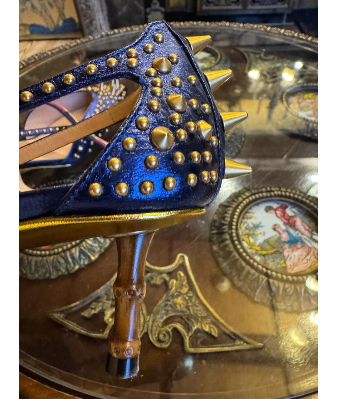 GUCCI Синие кожаные босоножки, фото 5