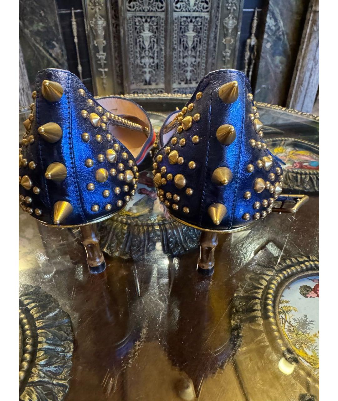 GUCCI Синие кожаные босоножки, фото 4