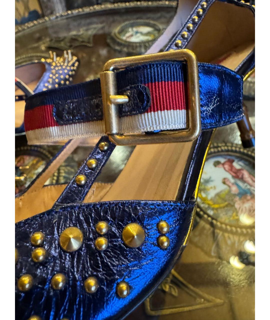 GUCCI Синие кожаные босоножки, фото 6