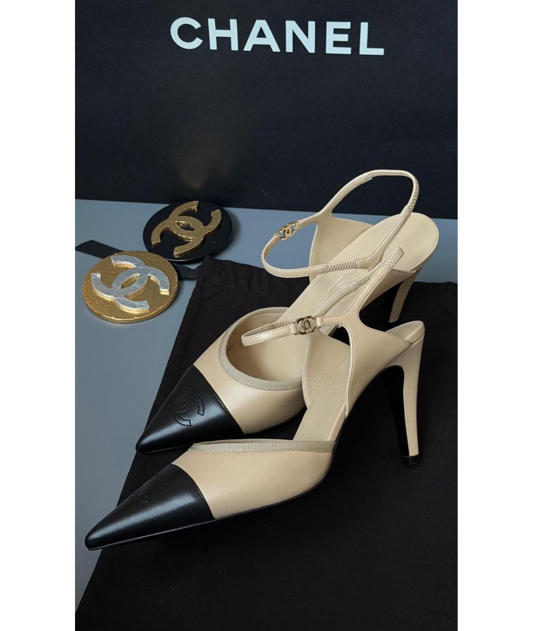 CHANEL Бежевые кожаные туфли, фото 3