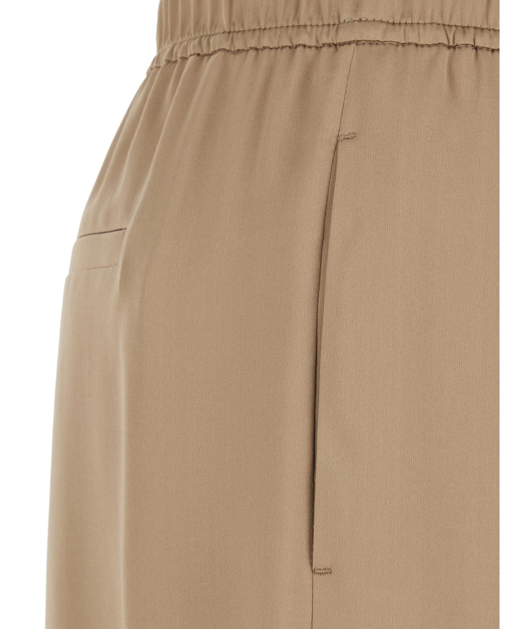 BRUNELLO CUCINELLI Бежевые шелковые прямые брюки, фото 3