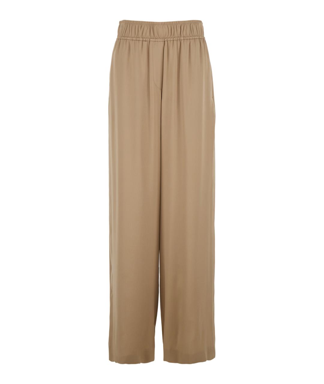BRUNELLO CUCINELLI Бежевые шелковые прямые брюки, фото 1