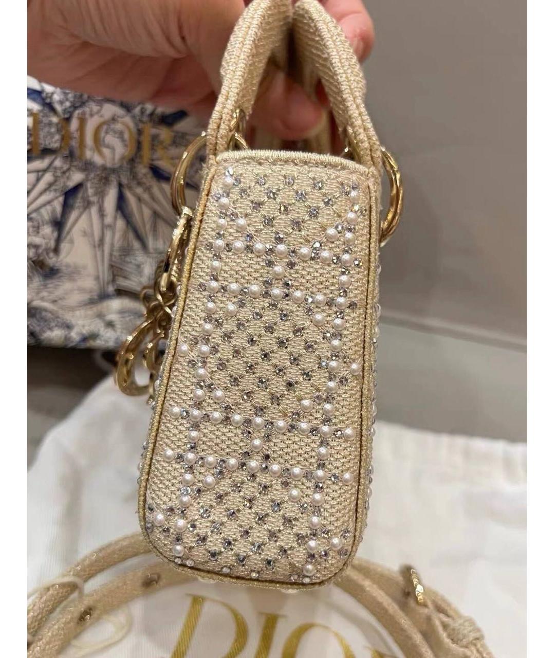 CHRISTIAN DIOR Золотая тканевая сумка с короткими ручками, фото 3