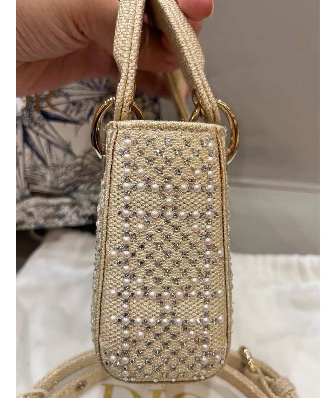 CHRISTIAN DIOR Золотая тканевая сумка с короткими ручками, фото 4