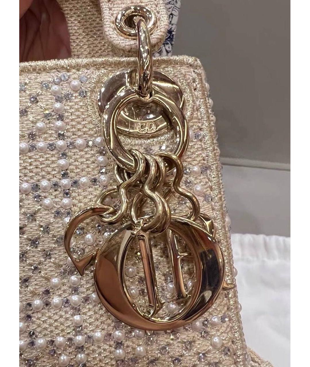 CHRISTIAN DIOR Золотая тканевая сумка с короткими ручками, фото 7