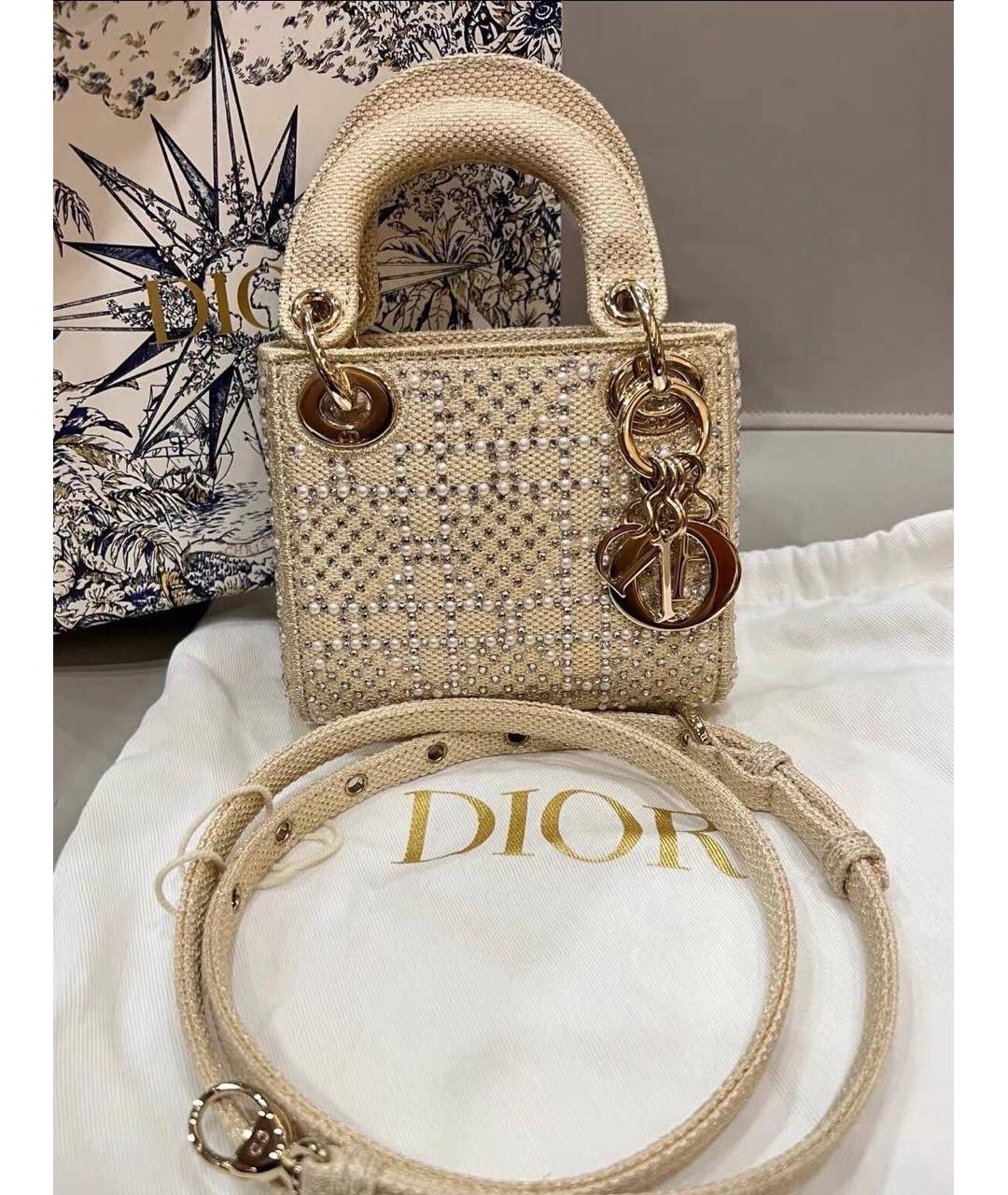 CHRISTIAN DIOR Золотая тканевая сумка с короткими ручками, фото 2