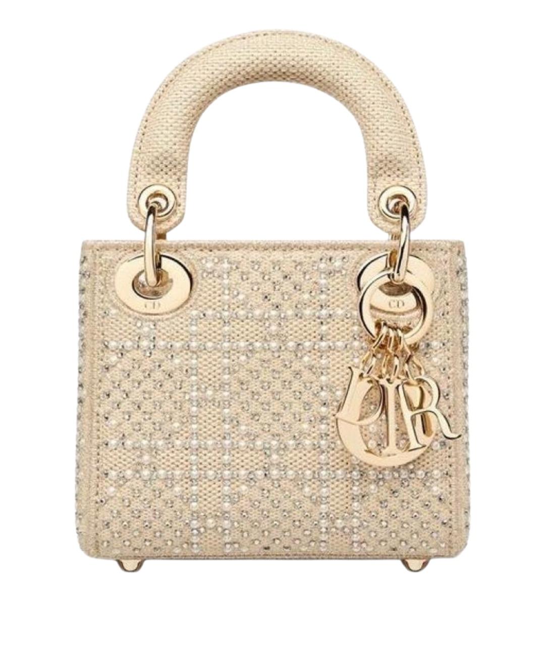 CHRISTIAN DIOR Золотая тканевая сумка с короткими ручками, фото 1