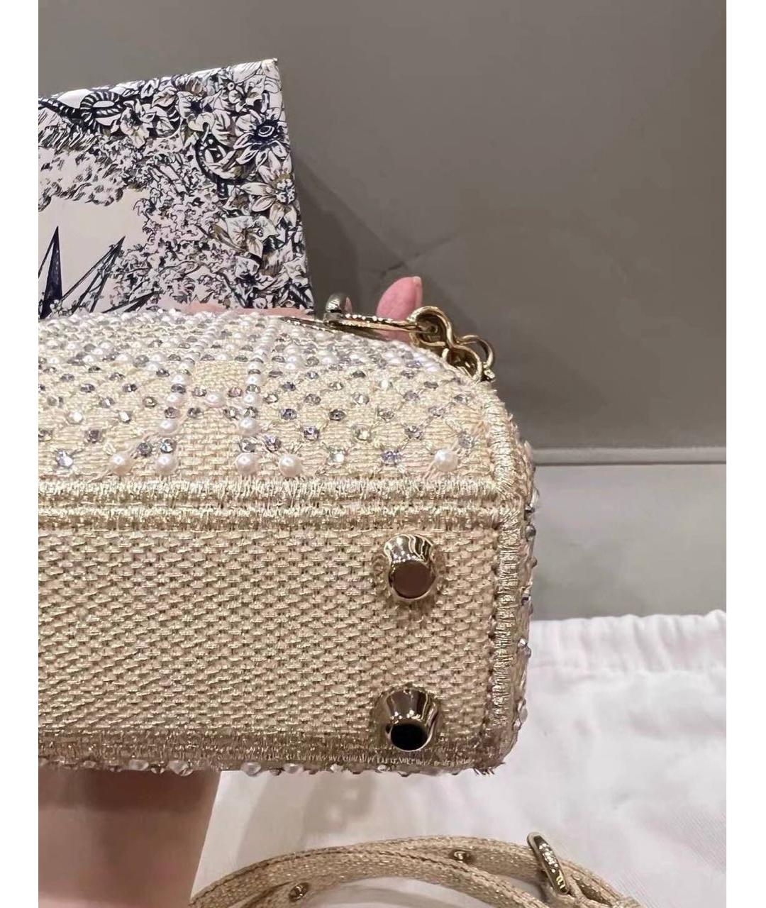 CHRISTIAN DIOR Золотая тканевая сумка с короткими ручками, фото 6