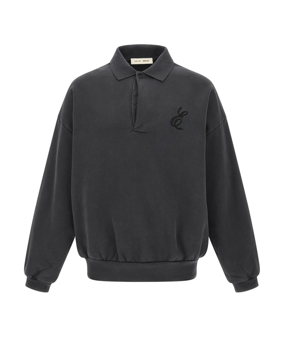 FEAR OF GOD ESSENTIALS Черное хлопковое поло с длинным рукавом, фото 1